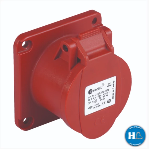 TP ELECTRIC 4x16A - Beépíthető dugalj (rugós - gyors bekötésű) IP44 75x75 egyenes (3022-322-1675)