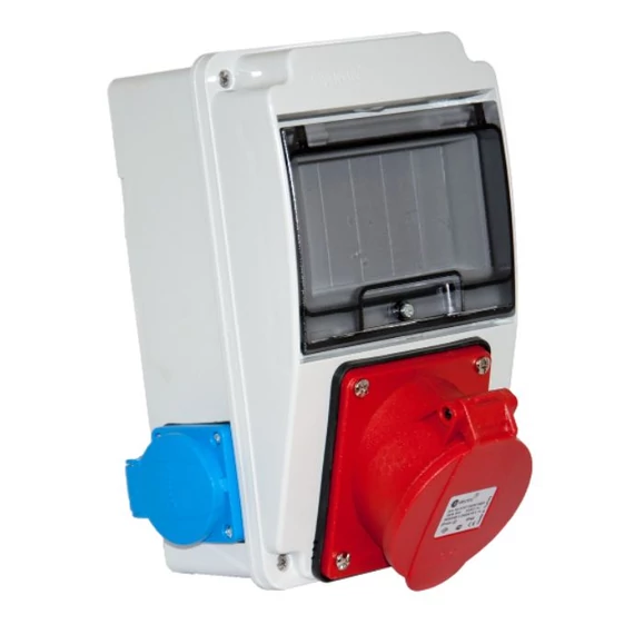 TP ELECTRIC Ipari doboz szerelt 130x220 1x(5P32A) + 2x(2P+F) oldalsó IP44 (3318-002-7000)