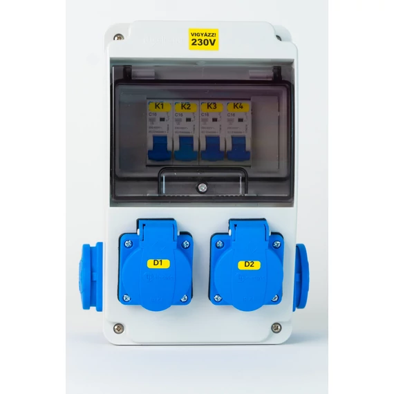 TP ELECTRIC Szerelt ipari doboz installációval,130x220mm, 4x(2P+F) , IP44, kismegszakítóval (3318-202-0000K)