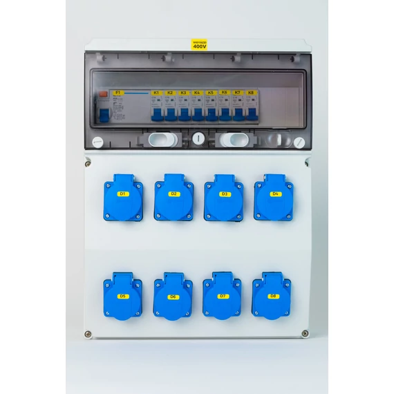 TP ELECTRIC Ipari doboz szerelt 300x400mm, IP44, 8x(2P+F) kismegsz.+Fi-relé (3360-800-0000KF)