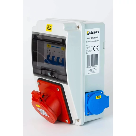 TP ELECTRIC Szerelt ipari doboz installációval,130x220mm, 2x(2P+F) oldalsó,1x (5P16A) IP44, kismegszakítóval (3318-002-5000K)