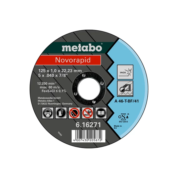 METABO Novorapid Vágókorong, 125 x 1,0 x 22,23 mm, Inox, TF 41 (616271000)