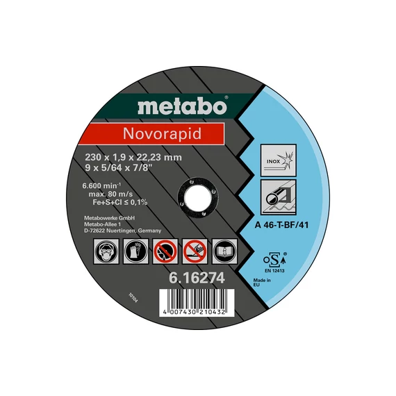 METABO Novorapid Vágókorong, 230 x 1,9 x 22,23 mm, Inox, TF 41 (616274000)