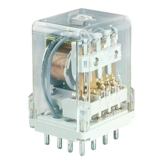 RELPOL R15-1014-23-1220-KLD Ipari relé, 4C/O, 10A, 220VDC, tesztgomb, LED, védődióda (802197)