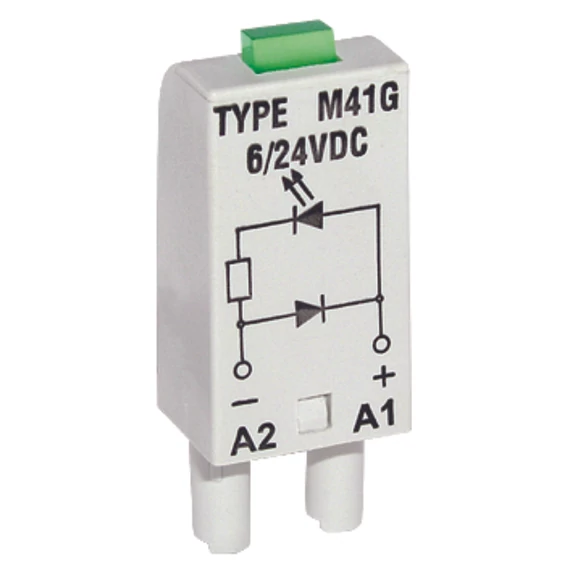 RELPOL M41G Túlfesz szabályozó modul DC relékhez. Led+ védődióda, N polarizáció, 6/24VDC, zöld (854841)