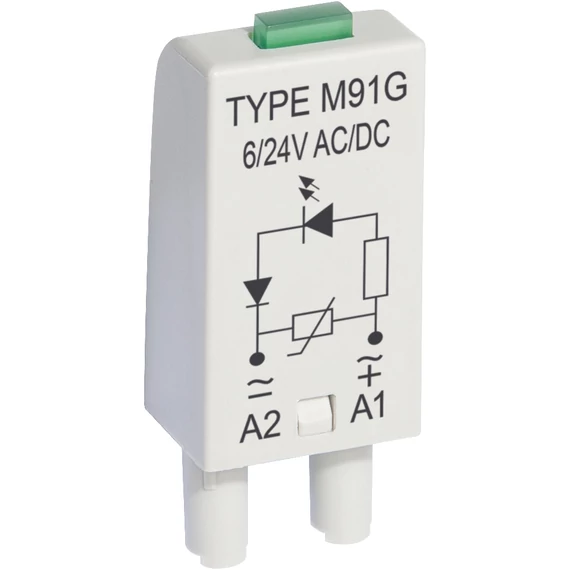 RELPOL M91G Állapotjelző + varisztor, LED-es 6/24 VAC/DC, zöld (854856)