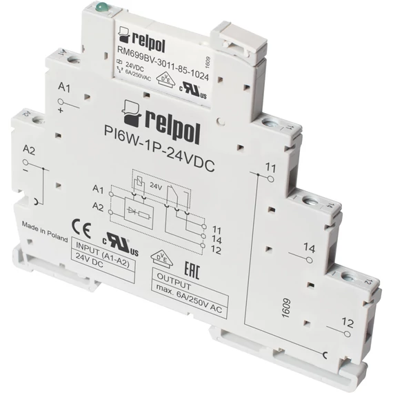 RELPOL PIR6W-1P-115VAC/DC Interfész relé, 115V, 6A / 250V AC, 6A / 24V DC (856067)