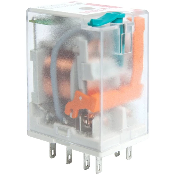 RELPOL R2N-2012-23-1024-WTL Miniatűr ipari relé, 2C/O, 12A, 24VDC, tesztkar, LED (860398)