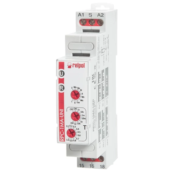RELPOL RPC-1MA-UNI Időrelé multifunkciós, 1C/O, 10 funkció, 12-240VAC/DC (863181)