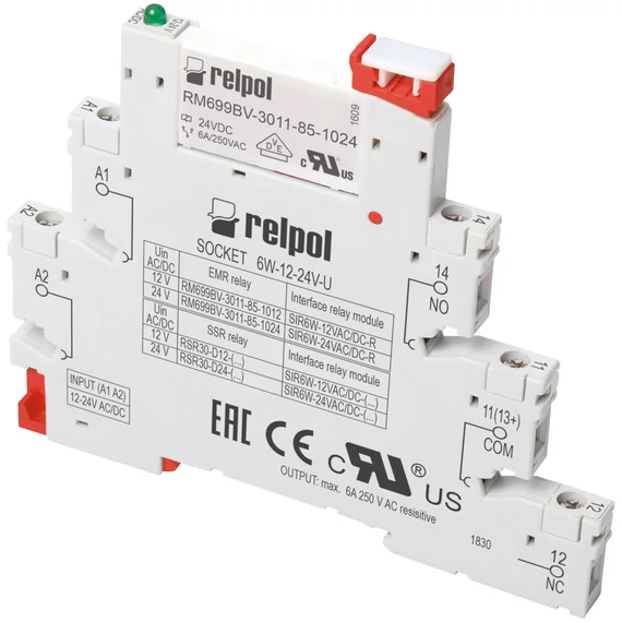RELPOL SIR6W-220-240VAC/DC-R Interfész relé, 1C/O, 6A,220-240VAC/DC (863755)