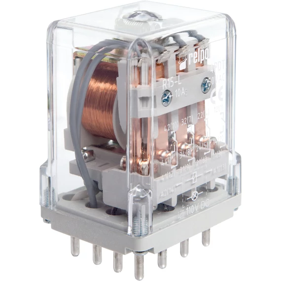 RELPOL R15-2014-23-1110-KL Ipari relé, 4C/O, 10A, 110VDC, LED + tesztkar (863942)