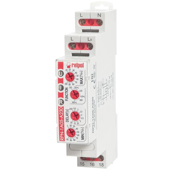 RELPOL RPN-1A05-A230 Áramfigyelő relé, 6 funkciós, 230VAC, max 0,5A (864364)