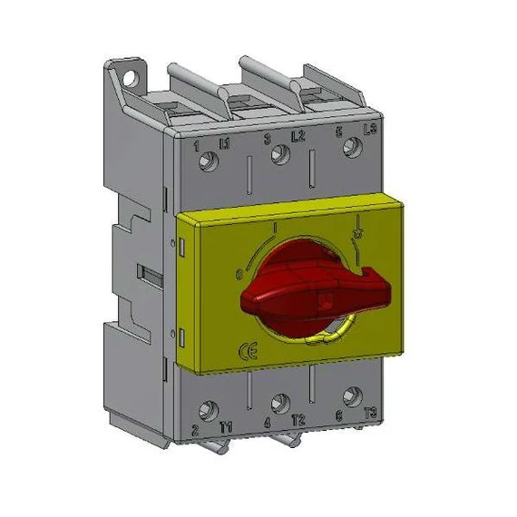 TECHNOELECTRIC SD3 3x200A Moduláris terheléskapcsoló, 3x200A, 0-1 állás, közvetlen vészhelyzeti kar (piros/sárga) (19713)