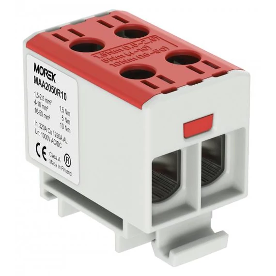 MOREK OTL50-2 Fővezetéki sorkapocs, 2xAl/Cu 1,5-50mm2, 1500V, piros (MAA2050R10)