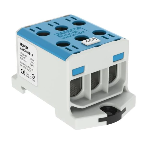 MOREK OTL50-3 Fővezetéki sorkapocs, 3xAl/Cu 1,5-50mm2, 1500V, kék (MAA3050B10)