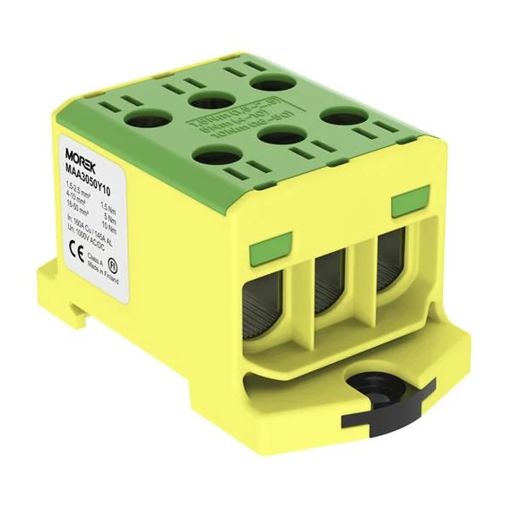 MOREK OTL50-3 Fővezetéki sorkapocs, 3xAl/Cu 1,5-50mm2, 1500V, zöld/sárga (MAA3050Y10)