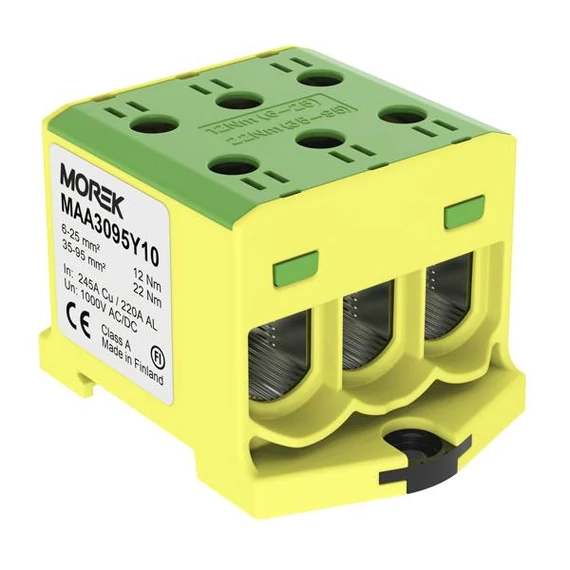 MOREK OTL95-3 Fővezetéki sorkapocs, 3xAl/Cu 6-95 mm2, 1500V, zöld/sárga (MAA3095Y10)