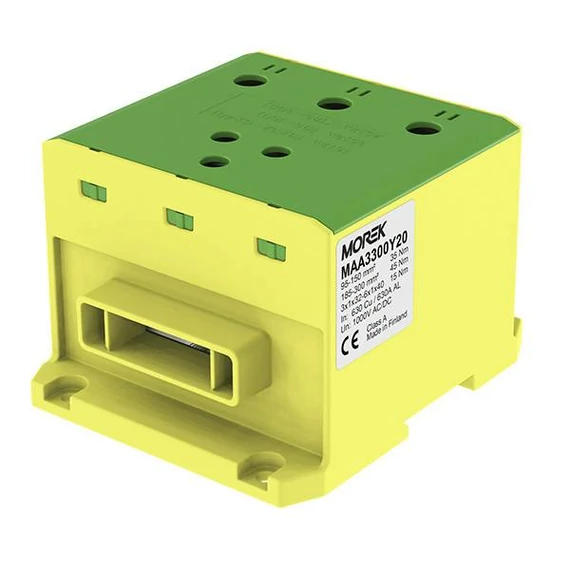 MOREK OTL300-3B Fővezetéki sorkapocs, 3xAl/Cu 95-300mm2 / 6*1*40, 1500V, zöld/sárga, flexisínhez (MAA3300Y20)