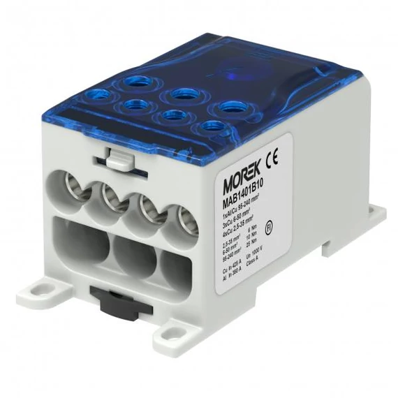 MOREK OJL 400A Elosztóblokk, be:1xAl/Cu240, ki: 4x35/3x50mm2, kék (MAB1401B10)
