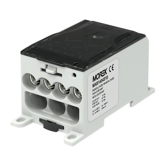 MOREK OJL 400ASF Elosztóblokk, be:1x10x25 Cu, ki: 4x35/3x50mm, szürke, plombálható (MAB1404S10)