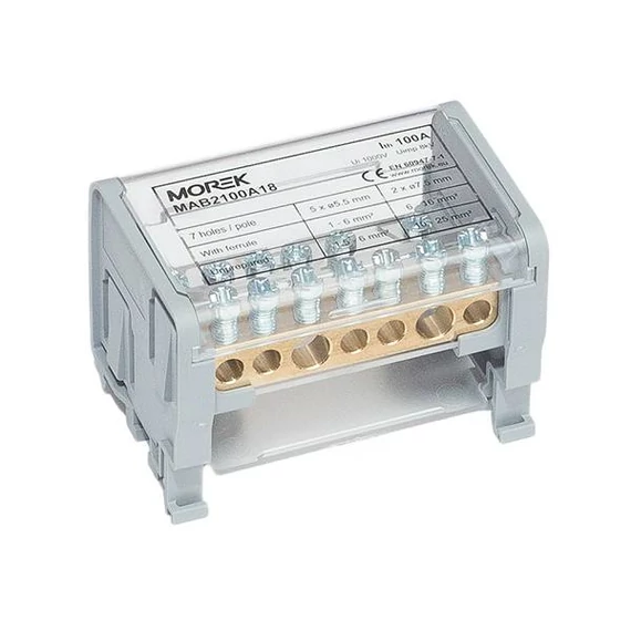 MOREK Moblock Elosztóblokk MAB100A-7 2P, 2x25 + 5x6mm2, 100A (MAB2100A18)