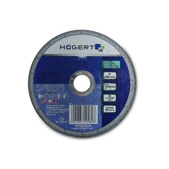 HÖGERT Vágókorong (vashoz / inoxhoz), 230 x 1,9 x 22,23 mm (HT6D604)