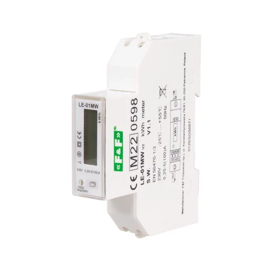 FF FILIPOWSKI LE-01MW MID Fogyasztásmérő DIN sínre, direkt egyfázisú MID hitelesített LCD, RTU MOD busz, 1 modul, két tarifa (LE-01MW)