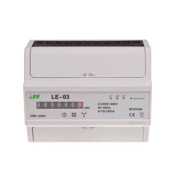 FF FILIPOWSKI LE-03 Fogyasztásmérő DIN sínre, 3 fázisú 100A, Mechanikus kijelző, 7 modul (LE-03)