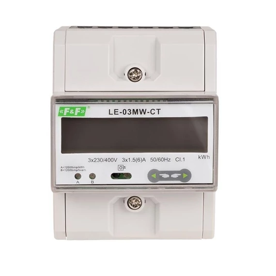 FF FILIPOWSKI LE-03MW-CT Fogyasztásmérő DIN sínre, 3 fázisú LCD 7 modul 2 tarifa 5/x áramváltóhoz RTU MODBUS (LE-03MW-CT)
