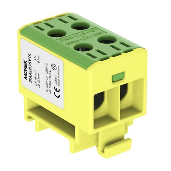 MOREK OTL35-2 Fővezetéki sorkapocs, 2xAl/Cu, 2,5-35mm2, 1500V, zöld/sárga (MAA2035Y10)