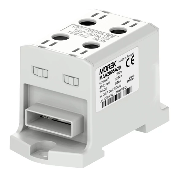 MOREK OTL95-2B Fővezetéki sorkapocs, 2xAl/Cu 6-95 mm2 / 3*1*24, 1500V, szürke, flexisínhez (MAA2095A20)