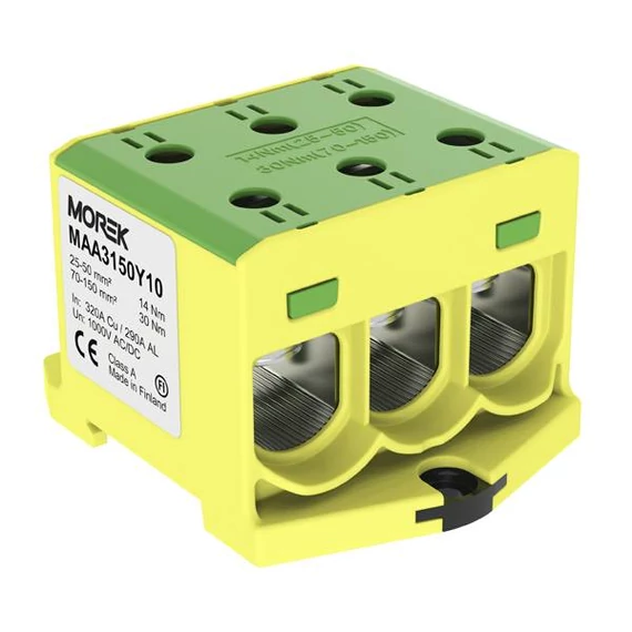 MOREK OTL150-3 Fővezetéki sorkapocs, 3xAl/Cu 25-150, 1500V, zöld/sárga (MAA3150Y10)