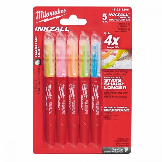 Milwaukee INKZALL™ Szövegkiemelő Színes (5 darabos kiszerelés) (48223206)