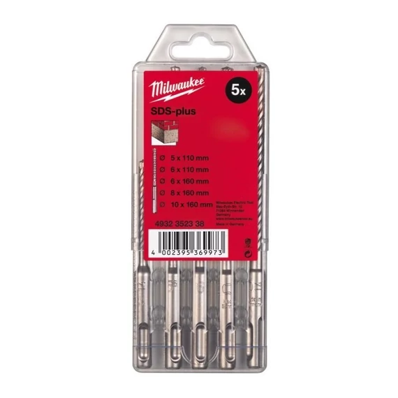 Milwaukee M2 SDS-Plus 2 élű fúrószár Készlet 5 részes (5 / 6 x110 mm; 6 / 8 / 10 x160 mm) (4932352338)