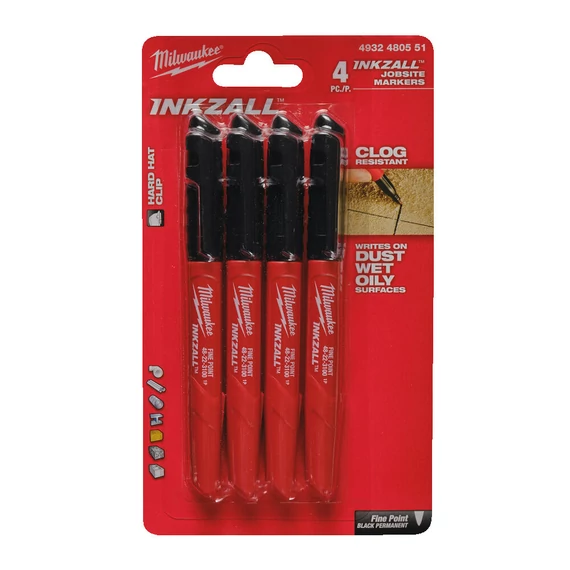 Milwaukee INKZALL™ Jelölő filc Vékony tartós hegyű Fekete - 4 db (4932480551)