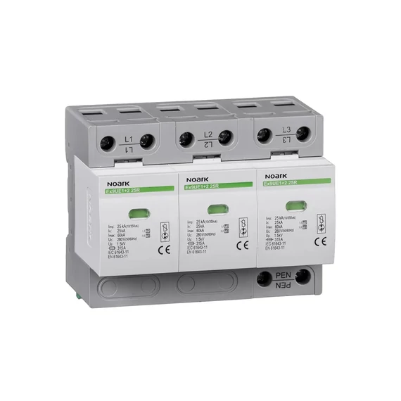 NOARK Ex9UE1+2 25R 3P 280 Túlfeszültség levezető 1+2 (B+C) Iimp=25 kA Uc=280 VAC 3pólus táv (105504)