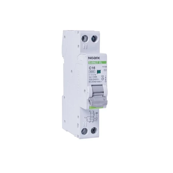 NOARK Ex9NLE EL 1PN B6 30mA A Fi-relé kismegszakítóval, elektronikus 1mod 6kA 1+N B 6A 3 (111160)