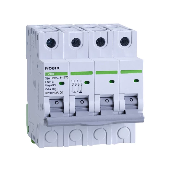 NOARK Ex9BP 4P DC1000V C32 EU Kismegszakító DC 6 kA PV-hez C karakt 32 A 1000 V DC 4MU (111573)
