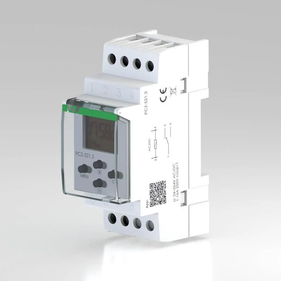 FF FILIPOWSKI PCZ-521 Időkapcsoló, programozható, LCD, DIN, 24-264V AC/DC, 24h/7nap 125 program NFC, SPDT (PCZ-521)
