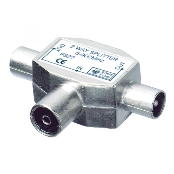 Somogyi Elektronic Koax elosztó, 1 aljzat - 2 dugó, fém (FS 27X)