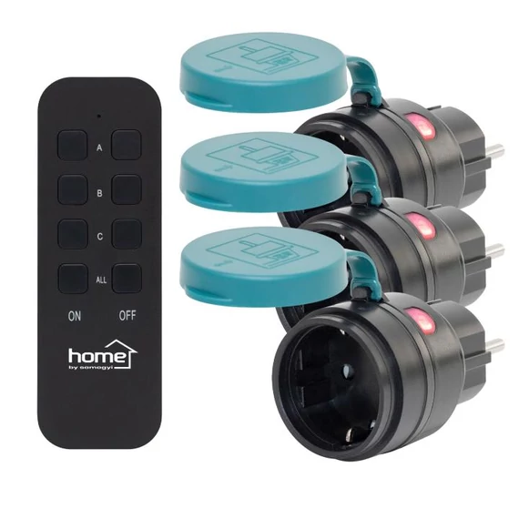 Somogyi Elektronic Home távirányítható kültéri hálózati aljzat szett, IP44, 2300 W, 3 aljzat +1 távirányító, 40m hatótáv (THO2313)