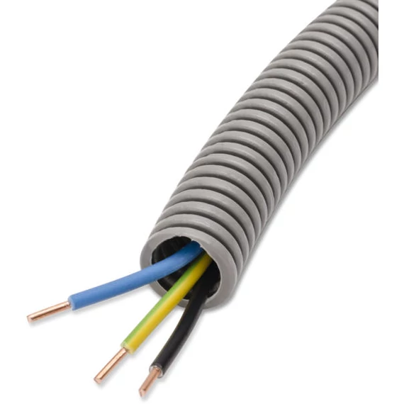 DIETZEL UNIVOLT FXP Ready 20 MCU 3x2,5 50M FE+KÉ+Z/S lépésálló gégecső, PVC, >750N, vezetékezett, fekete, kék, z/s (065041)