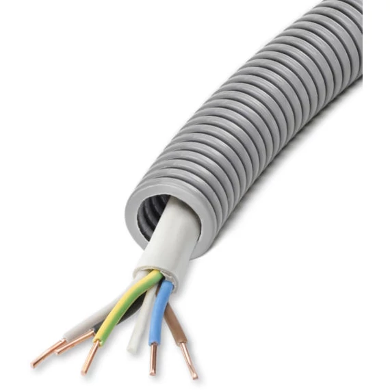 DIETZEL UNIVOLT FXP Ready 20 SZÜ + MBCU 5x1,5 50M lépésálló gégecső, PVC, >750N, MBCu kábellel, szürke (065044)