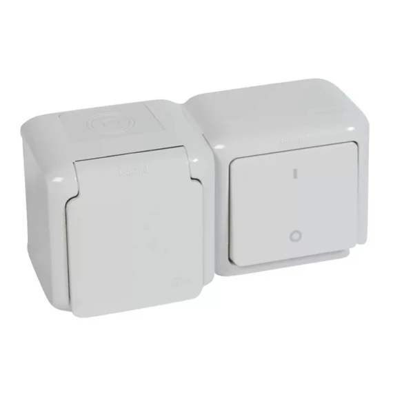 LEGRAND Forix IP44 fk 2P kapcsoló + 2P+F csatlakozóaljzat, csapófedéllel, biztonsági zsaluval, szürke (782392)