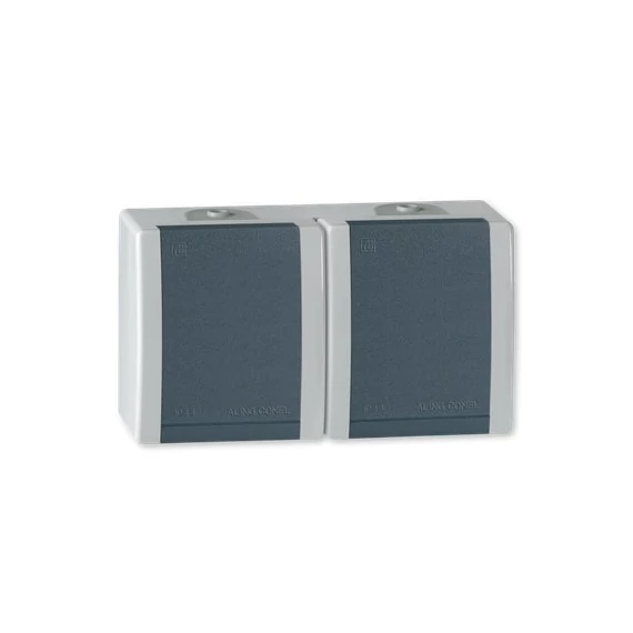 Aling-Conel POWER - 2x2P+F csatlakozó aljzat, 16A 250V, IP44, áthidalással, szürke/antracit (2412P.1A)
