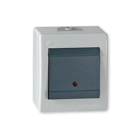 Aling-Conel POWER - 101 egypólusú kapcsoló, 10A 250V, IP44, jelzőfényes, szürke/antracit (2511.1A)