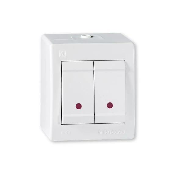 Aling-Conel POWER - 105 kétáramkörös kapcsoló, 10A 250V, IP44, jelzőfényes, fehér (2521.00)