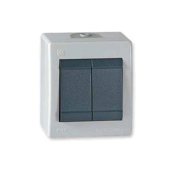 Aling-Conel POWER - 105 kétáramkörös kapcsoló, 10A 250V, IP44, szürke/antracit (252.1A)