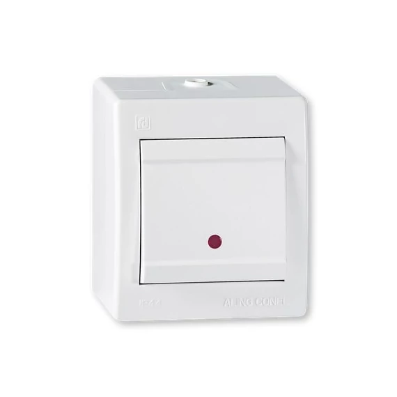 Aling-Conel POWER - 107 keresztváltó kapcsoló, 10A 250V, IP44, jelzőfényes, fehér (2541.00)