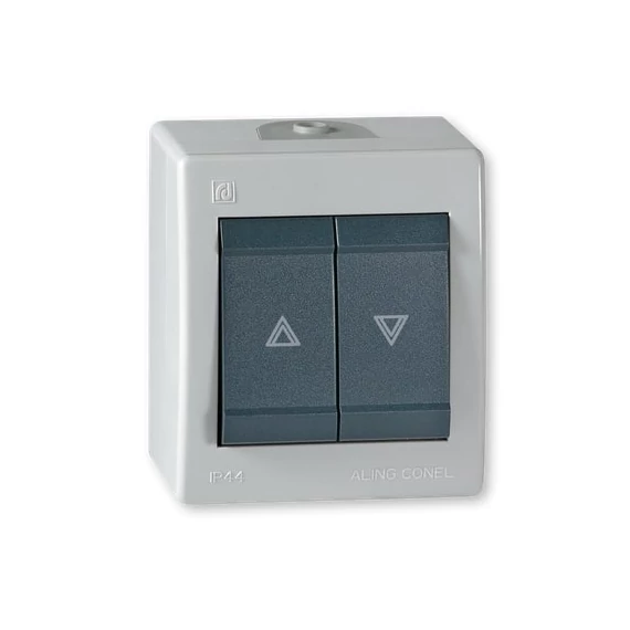 Aling-Conel POWER - 105N redőny (zsalu) nyomógomb, 10A 250V, IP44, szürke/antracit (257.1A)